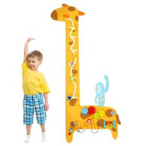 Dollox Giraffe Activity Wooden Wall Panels, 7-in-1 Toddler Multifunctional Busy Board Sensory, Interactive Educational Toy Montessori Wall Decor Preschool Toy for Daycare Activity Center Livingroom