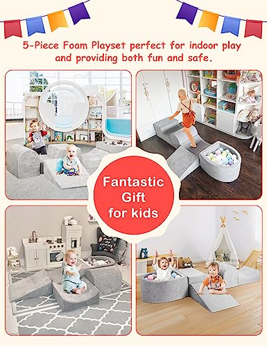 HOFISH 5-Piece Foam Toddler Playset, Indoor Climbing and Crawling