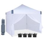 OUTDOOR WIND 10x10 Pop Up Canopy Tent with Sidewalls, Heavy Duty Commercial Instant Tent with Sand Bags for Deck, Party, Camping, Backyard, Playground, White