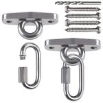 IOH 2 Pcs Heavy Duty Swing Hangers with 4 Screws SUS 304 Antirust, Playground Porch Yoga Seat Trapeze, Hammock Chair, Hanging Kit, Indoor Outdoor, 2000lb Capacity | 2 Quick Link Oval Carabiner |