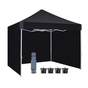 Eazy Up OUTDOOR WIND 10x10 Pop Up Canopy with Sidewalls, Heavy Duty Commercial Instant Canopy Tent with Sand Bags for Deck, Party, Camping, Backyard, Playground, Black