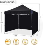 Eazy Up OUTDOOR WIND 10x10 Pop Up Canopy with Sidewalls, Heavy Duty Commercial Instant Canopy Tent with Sand Bags for Deck, Party, Camping, Backyard, Playground, Black