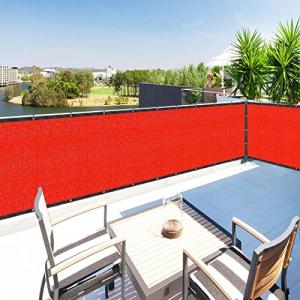Houssity Red 5' x 7' Balcony Deck Fence Privacy Screen Cover Panel Shade Cloth Fabric for Chain Link Fence Patio Pool Railing Driveway Walkway Porch Playground Dog Kennel Residence Commercial Use