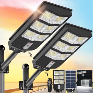 Sunwish Solar Street Lights Outdoor 6500K Parking Lot Lights Commercial Dusk to Dawn, Solar Lights Outdoor Motion Sensor Waterproof IP66 for Playground Yard(2 Pack)
