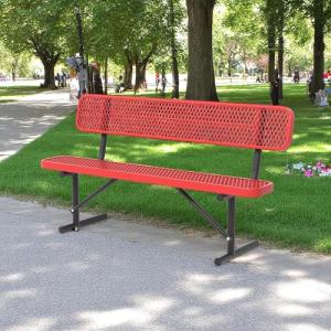 6ft Metal Park Bench with Backrest, Heavy-Duty Steel Outdoor Bench Weatherproof Playground Bench Seats, Commercial Garden Benches Red Dock Benches for Lawn, Park, Deck,Patio, Porch, Easy Installation