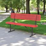 6ft Metal Park Bench with Backrest, Heavy-Duty Steel Outdoor Bench Weatherproof Playground Bench Seats, Commercial Garden Benches Red Dock Benches for Lawn, Park, Deck,Patio, Porch, Easy Installation
