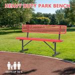 6ft Metal Park Bench with Backrest, Heavy-Duty Steel Outdoor Bench Weatherproof Playground Bench Seats, Commercial Garden Benches Red Dock Benches for Lawn, Park, Deck,Patio, Porch, Easy Installation