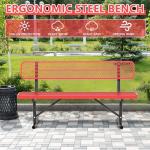 6ft Metal Park Bench with Backrest, Heavy-Duty Steel Outdoor Bench Weatherproof Playground Bench Seats, Commercial Garden Benches Red Dock Benches for Lawn, Park, Deck,Patio, Porch, Easy Installation
