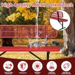 6ft Metal Park Bench with Backrest, Heavy-Duty Steel Outdoor Bench Weatherproof Playground Bench Seats, Commercial Garden Benches Red Dock Benches for Lawn, Park, Deck,Patio, Porch, Easy Installation