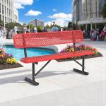 6ft Metal Park Bench with Backrest, Heavy-Duty Steel Outdoor Bench Weatherproof Playground Bench Seats, Commercial Garden Benches Red Dock Benches for Lawn, Park, Deck,Patio, Porch, Easy Installation