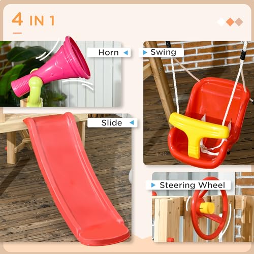 Outsunny 4-in-1 Wooden Swing Set, Kids Outdoor Playset
