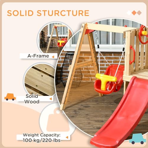 Outsunny 4-in-1 Wooden Swing Set, Kids Outdoor Playset