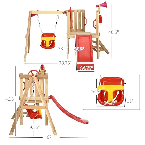 Outsunny 4-in-1 Wooden Swing Set, Kids Outdoor Playset