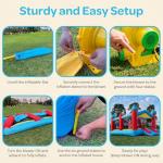 JoyBerri Mighty Bounce Bouncy House - 16.8' x8.9' Ft Extra Large, Inflatable Bounce House for Kids and Adults - with Air Blower, Volleyball Net, Basketball Hoop and Slide - ASTM Certified