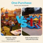 JoyBerri Mighty Bounce Bouncy House - 16.8' x8.9' Ft Extra Large, Inflatable Bounce House for Kids and Adults - with Air Blower, Volleyball Net, Basketball Hoop and Slide - ASTM Certified