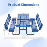 VUMALL 72" Metal Picnic Table with Backrest & Umbrella Hole | Heavy Duty Commercial Grade Outdoor Furniture for 4-8 People | Perfect for Garden, BBQ,Patio & Playground | Blue