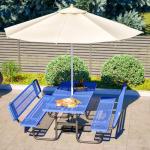 VUMALL 72" Metal Picnic Table with Backrest & Umbrella Hole | Heavy Duty Commercial Grade Outdoor Furniture for 4-8 People | Perfect for Garden, BBQ,Patio & Playground | Blue