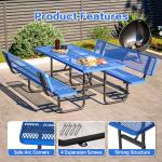 VUMALL 72" Metal Picnic Table with Backrest & Umbrella Hole | Heavy Duty Commercial Grade Outdoor Furniture for 4-8 People | Perfect for Garden, BBQ,Patio & Playground | Blue