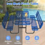 VUMALL 72" Metal Picnic Table with Backrest & Umbrella Hole | Heavy Duty Commercial Grade Outdoor Furniture for 4-8 People | Perfect for Garden, BBQ,Patio & Playground | Blue
