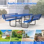 VUMALL 72" Metal Picnic Table with Backrest & Umbrella Hole | Heavy Duty Commercial Grade Outdoor Furniture for 4-8 People | Perfect for Garden, BBQ,Patio & Playground | Blue