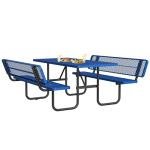 VUMALL 72" Metal Picnic Table with Backrest & Umbrella Hole | Heavy Duty Commercial Grade Outdoor Furniture for 4-8 People | Perfect for Garden, BBQ,Patio & Playground | Blue
