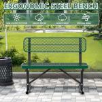 HIMcup 4ft Green Metal Park Bench with Backrest, Heavy Duty Outdoor Benches Weatherproof Steel Long Playground Bench Seats, Commercial Garden Benches Dock Benches for Lawn, Park, Deck,Patio, Porch