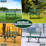 HIMcup 4ft Green Metal Park Bench with Backrest, Heavy Duty Outdoor Benches Weatherproof Steel Long Playground Bench Seats, Commercial Garden Benches Dock Benches for Lawn, Park, Deck,Patio, Porch