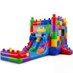 WONDER DOME Commercial-Grade Giant Building Blocks Bounce House Combo with Dual-Lane Slide, Wet/Dry Splash Pool, Heavy-Duty PVC Vinyl, 1HP Blower Included, Backyard Adventure for Kids