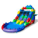 WONDER DOME Commercial-Grade Building Blocks Dual-Lane Inflatable Water Slide with Splash Pool, Heavy-Duty PVC Vinyl, 1HP Blower Included, Backyard Wet/Dry Slide for Kids & Families (Rainbow)