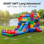 WONDER DOME Commercial-Grade Giant Building Blocks Bounce House Combo with Dual-Lane Slide, Wet/Dry Splash Pool, Heavy-Duty PVC Vinyl, 1HP Blower Included, Backyard Adventure for Kids