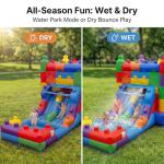 WONDER DOME Commercial-Grade Giant Building Blocks Bounce House Combo with Dual-Lane Slide, Wet/Dry Splash Pool, Heavy-Duty PVC Vinyl, 1HP Blower Included, Backyard Adventure for Kids