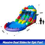 WONDER DOME Commercial-Grade Building Blocks Dual-Lane Inflatable Water Slide with Splash Pool, Heavy-Duty PVC Vinyl, 1HP Blower Included, Backyard Wet/Dry Slide for Kids & Families (Rainbow)