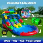 WONDER DOME Commercial-Grade Building Blocks Dual-Lane Inflatable Water Slide with Splash Pool, Heavy-Duty PVC Vinyl, 1HP Blower Included, Backyard Wet/Dry Slide for Kids & Families (Rainbow)