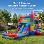 WONDER DOME Commercial-Grade Giant Building Blocks Bounce House Combo with Dual-Lane Slide, Wet/Dry Splash Pool, Heavy-Duty PVC Vinyl, 1HP Blower Included, Backyard Adventure for Kids