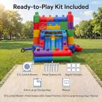 WONDER DOME Commercial-Grade Giant Building Blocks Bounce House Combo with Dual-Lane Slide, Wet/Dry Splash Pool, Heavy-Duty PVC Vinyl, 1HP Blower Included, Backyard Adventure for Kids