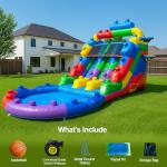 WONDER DOME Commercial-Grade Building Blocks Dual-Lane Inflatable Water Slide with Splash Pool, Heavy-Duty PVC Vinyl, 1HP Blower Included, Backyard Wet/Dry Slide for Kids & Families (Rainbow)