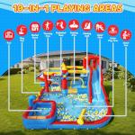 GYMMALL Inflatable Bounce House Water Slide with 550 W Blower, Blow up 10-in-1 Waterslide Park Bouncy Castle Outdoor and Indoor, Bouncer House with Toy Market Stand, Splash Pool and Climbing Wall