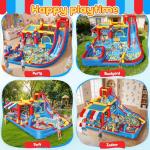 GYMMALL Inflatable Bounce House Water Slide with 550 W Blower, Blow up 10-in-1 Waterslide Park Bouncy Castle Outdoor and Indoor, Bouncer House with Toy Market Stand, Splash Pool and Climbing Wall