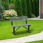 HIMcup 4ft Gray Metal Park Bench with Backrest, Heavy Duty Outdoor Benches Weatherproof Steel Long Playground Bench Seats, Commercial Garden Benches Red Dock Benches for Lawn, Park, Deck,Patio, Porch