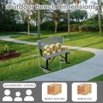 HIMcup 4ft Gray Metal Park Bench with Backrest, Heavy Duty Outdoor Benches Weatherproof Steel Long Playground Bench Seats, Commercial Garden Benches Red Dock Benches for Lawn, Park, Deck,Patio, Porch