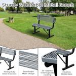 HIMcup 4ft Gray Metal Park Bench with Backrest, Heavy Duty Outdoor Benches Weatherproof Steel Long Playground Bench Seats, Commercial Garden Benches Red Dock Benches for Lawn, Park, Deck,Patio, Porch