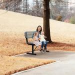 HIMcup 4ft Gray Metal Park Bench with Backrest, Heavy Duty Outdoor Benches Weatherproof Steel Long Playground Bench Seats, Commercial Garden Benches Red Dock Benches for Lawn, Park, Deck,Patio, Porch