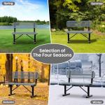 HIMcup 4ft Gray Metal Park Bench with Backrest, Heavy Duty Outdoor Benches Weatherproof Steel Long Playground Bench Seats, Commercial Garden Benches Red Dock Benches for Lawn, Park, Deck,Patio, Porch