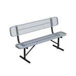 HIMcup 6ft Gray Metal Park Bench with Backrest, Heavy Duty Outdoor Benches Weatherproof Steel Long Playground Bench Seats, Commercial Garden Benches Red Dock Benches for Lawn, Park, Deck,Patio, Porch