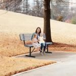 HIMcup 6ft Gray Metal Park Bench with Backrest, Heavy Duty Outdoor Benches Weatherproof Steel Long Playground Bench Seats, Commercial Garden Benches Red Dock Benches for Lawn, Park, Deck,Patio, Porch