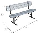 HIMcup 6ft Gray Metal Park Bench with Backrest, Heavy Duty Outdoor Benches Weatherproof Steel Long Playground Bench Seats, Commercial Garden Benches Red Dock Benches for Lawn, Park, Deck,Patio, Porch