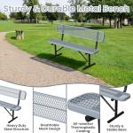 HIMcup 6ft Gray Metal Park Bench with Backrest, Heavy Duty Outdoor Benches Weatherproof Steel Long Playground Bench Seats, Commercial Garden Benches Red Dock Benches for Lawn, Park, Deck,Patio, Porch