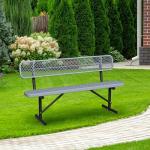 HIMcup 6ft Gray Metal Park Bench with Backrest, Heavy Duty Outdoor Benches Weatherproof Steel Long Playground Bench Seats, Commercial Garden Benches Red Dock Benches for Lawn, Park, Deck,Patio, Porch
