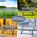 HIMcup 6ft Gray Metal Park Bench with Backrest, Heavy Duty Outdoor Benches Weatherproof Steel Long Playground Bench Seats, Commercial Garden Benches Red Dock Benches for Lawn, Park, Deck,Patio, Porch