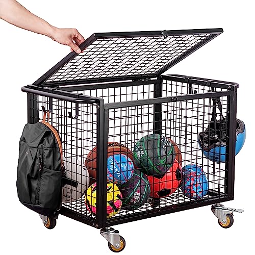 Black Metal Rolling Ball Storage Cart for Playgrounds